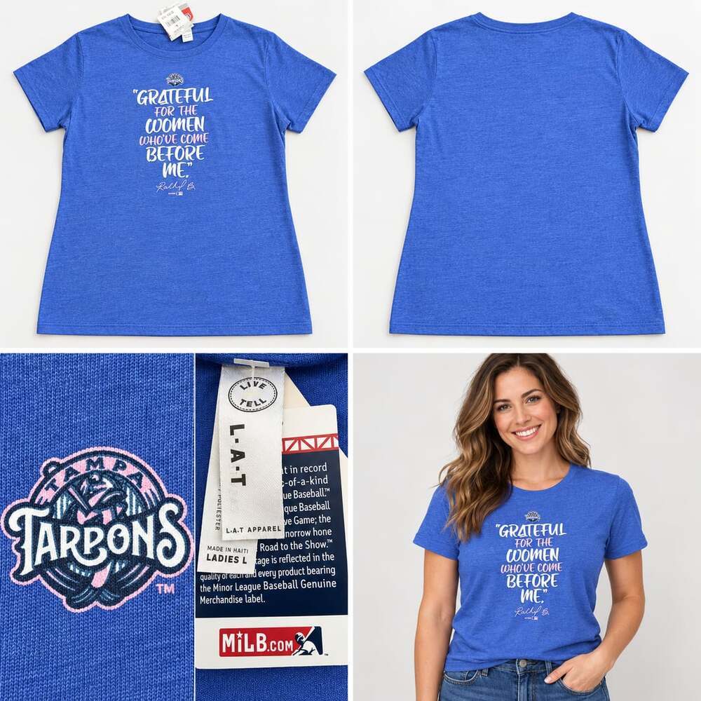 L.A.T. Apparel Tampa Tarpons Graphic T-Shirt Size Large Blue MiLB